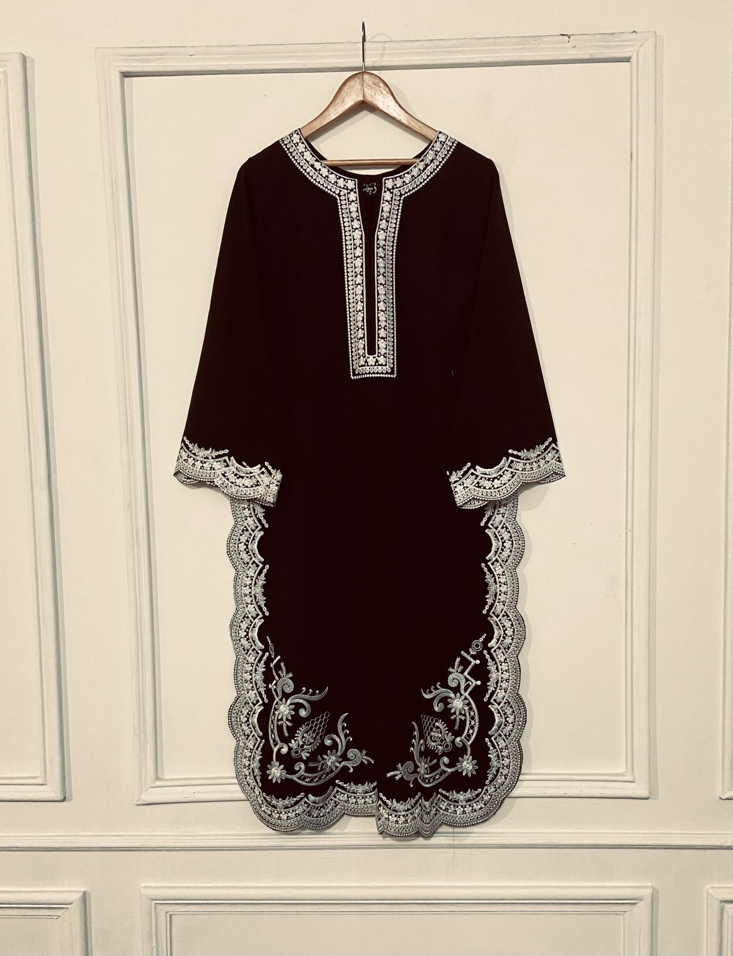 Black & White Embroidery Kurta