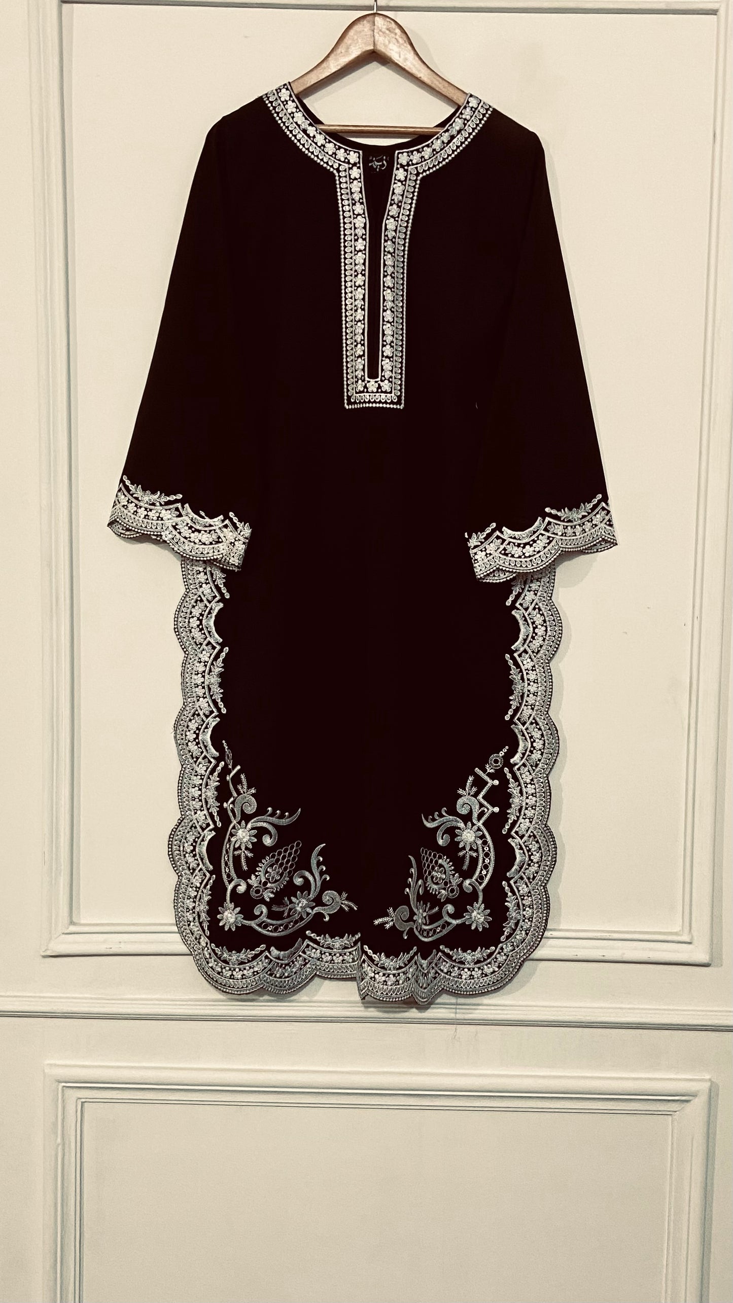 Black & White Embroidery Kurta