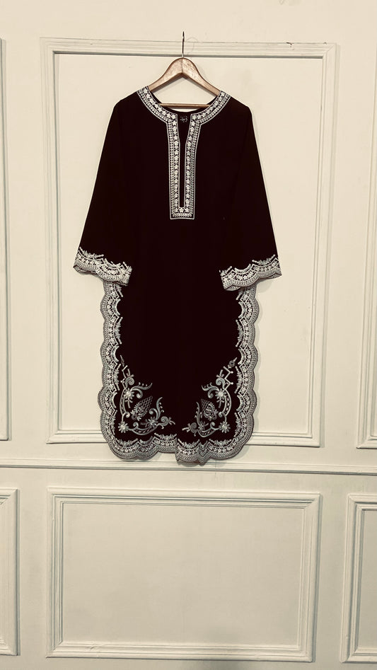 Black & White Embroidery Kurta