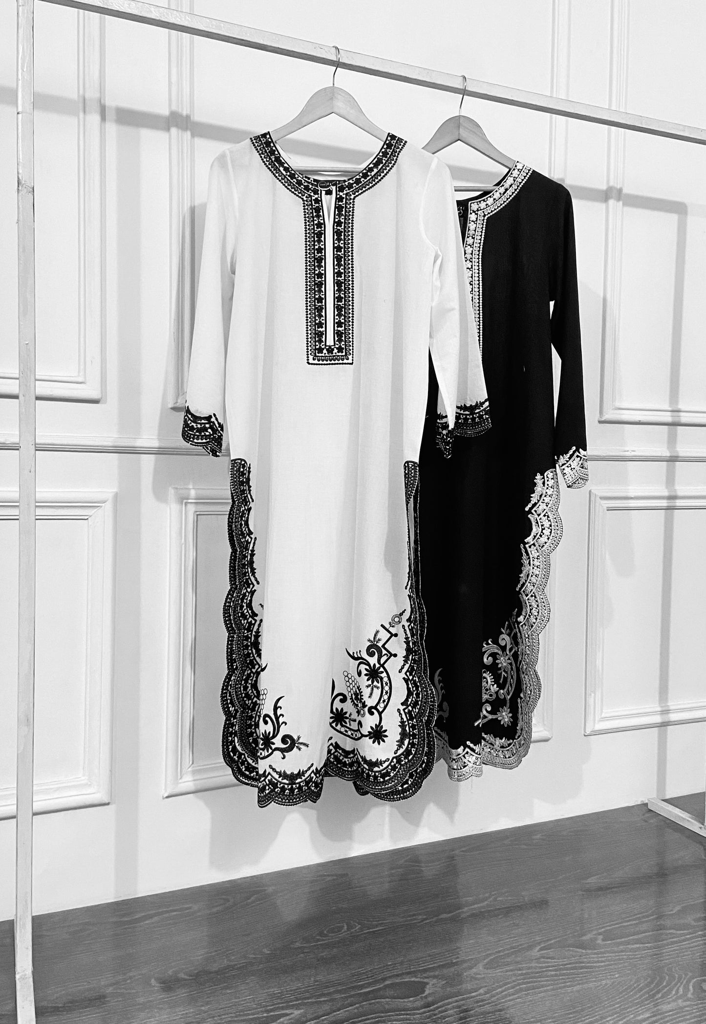 Black & White Embroidery Kurta