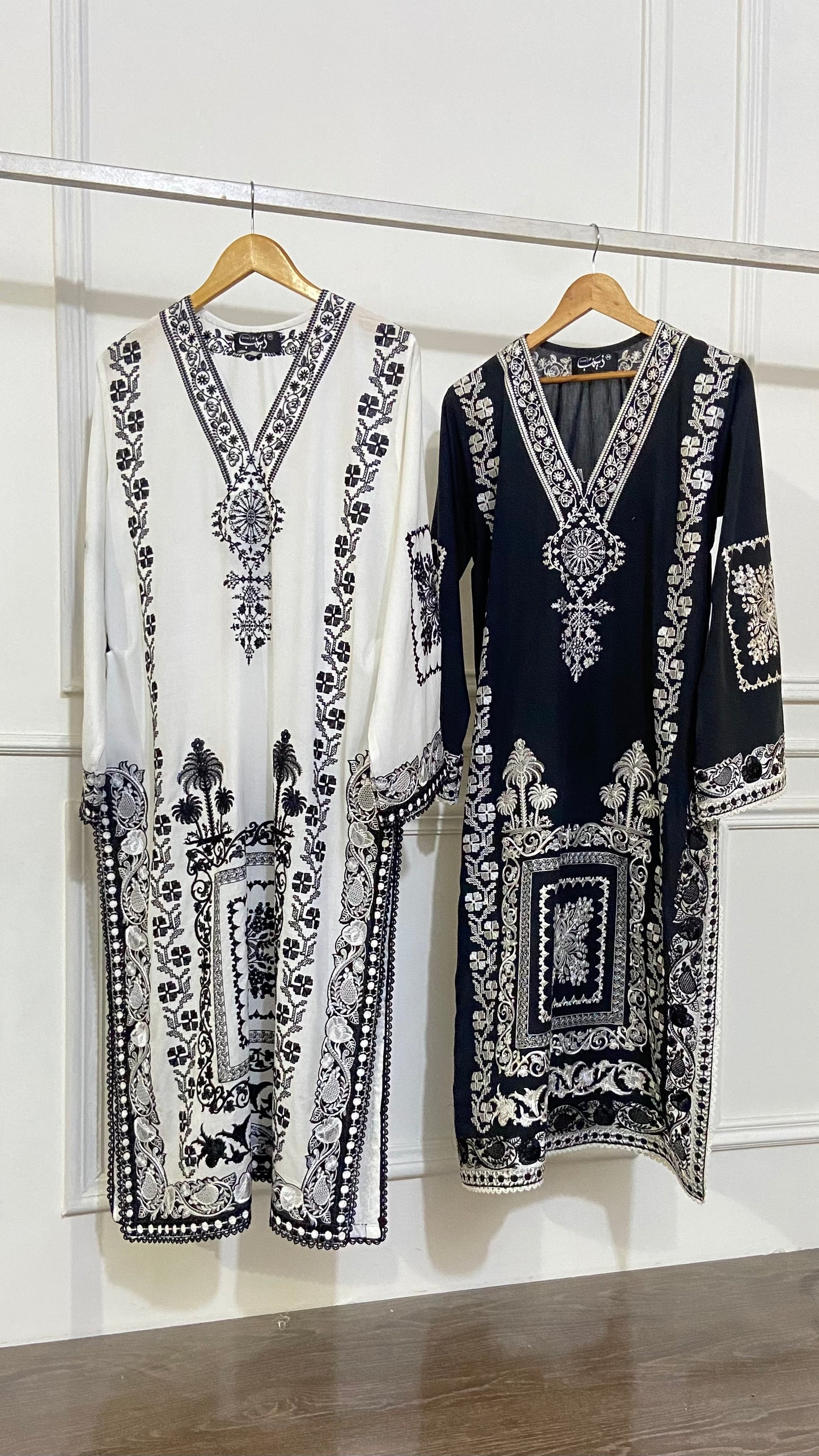 white cross stitch kurta