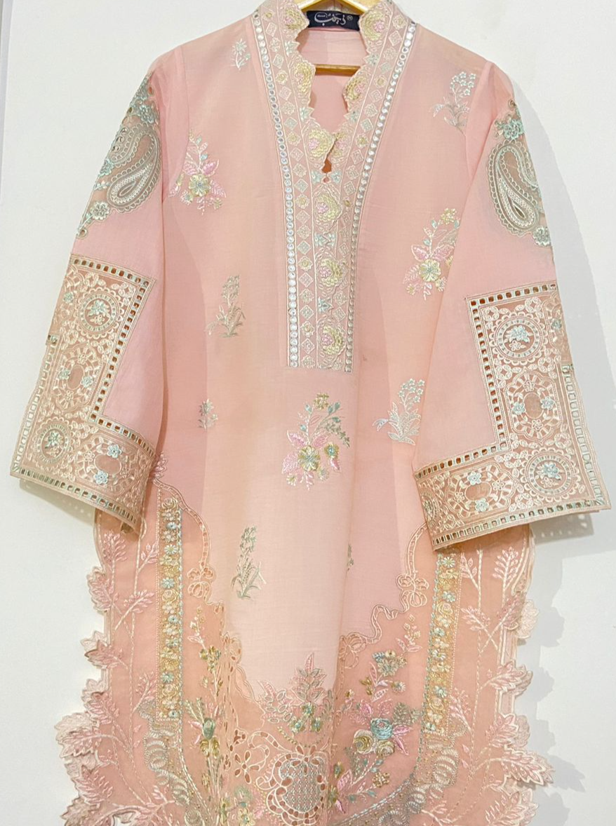 Peachy applique Kurta.