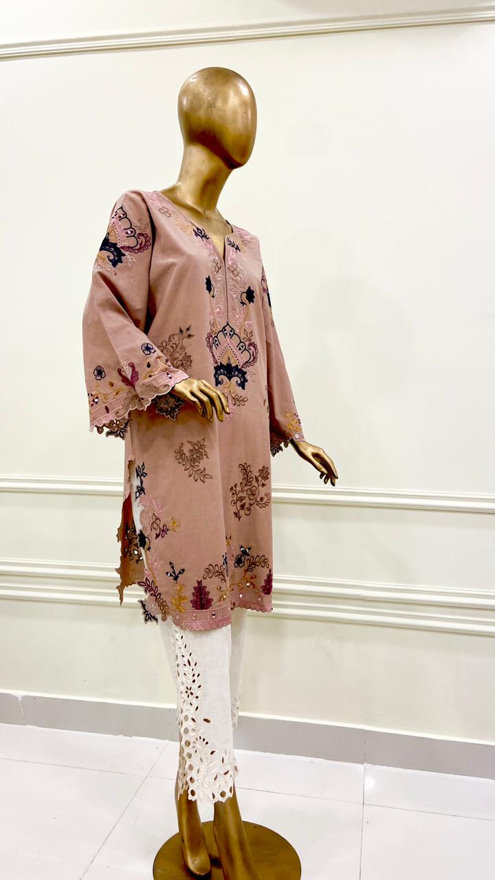 Coffee Pink & White Kurta