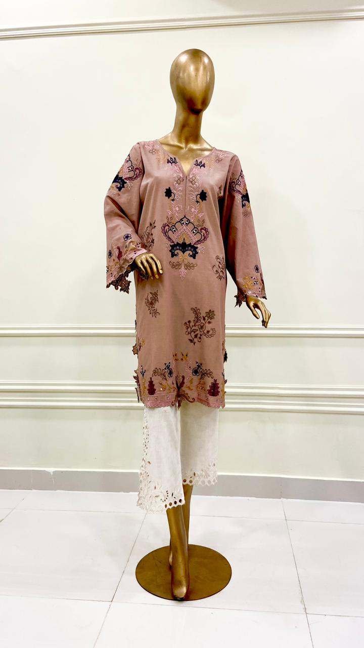 Coffee Pink & White Kurta