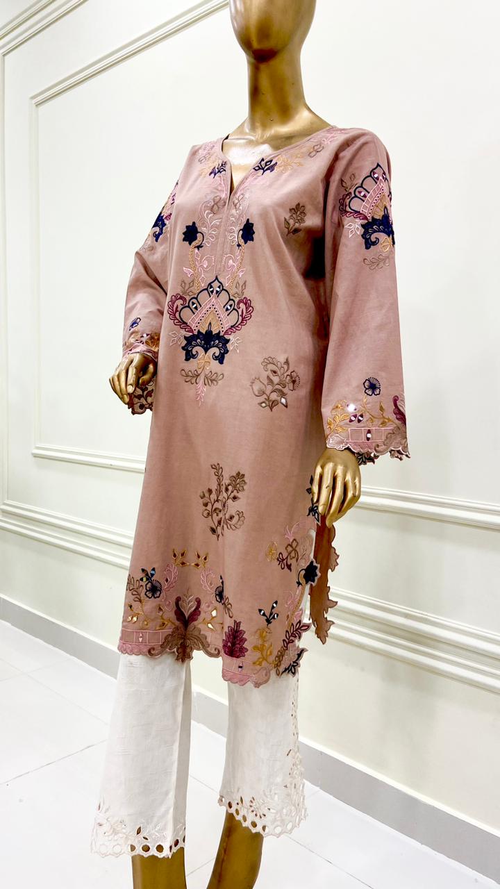 Coffee Pink & White Kurta