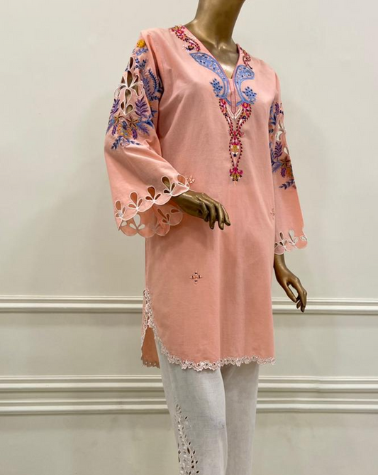 Peachy Pink & White Kurta