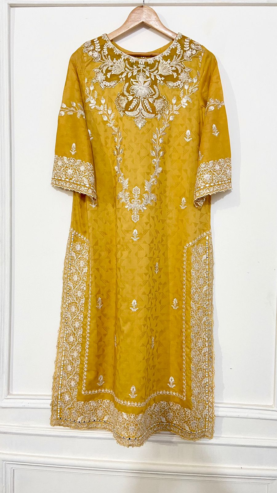 MUSTARD Embroidered LONG KURTA