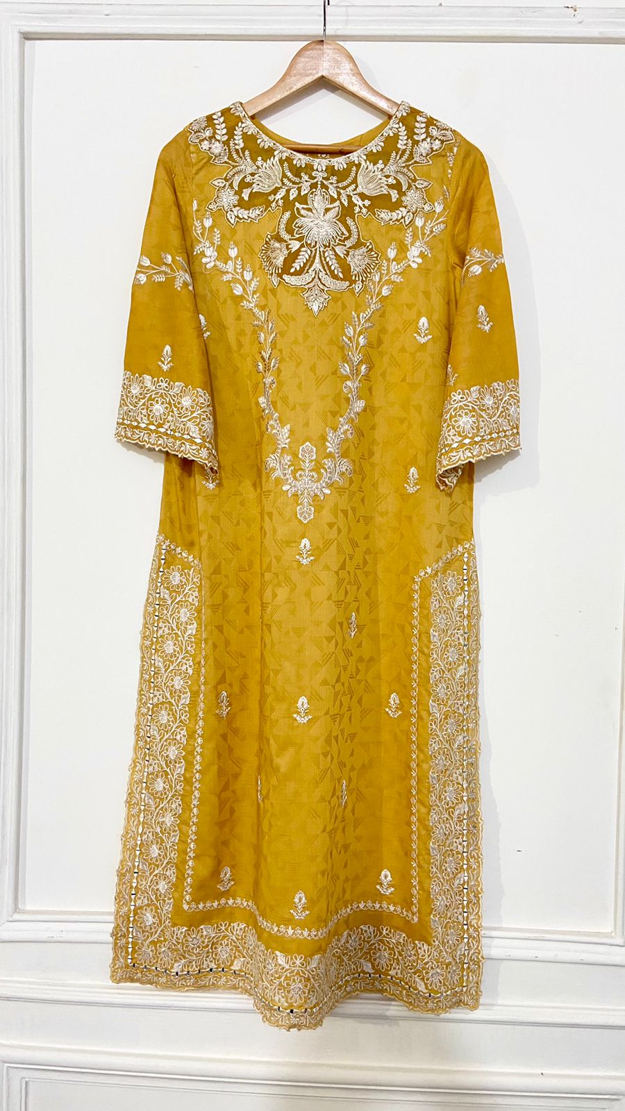 MUSTARD Embroidered LONG KURTA