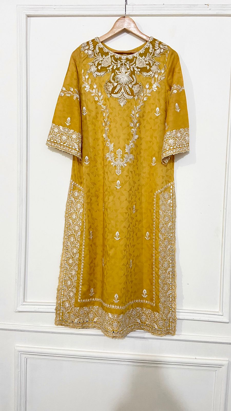 MUSTARD Embroidered LONG KURTA