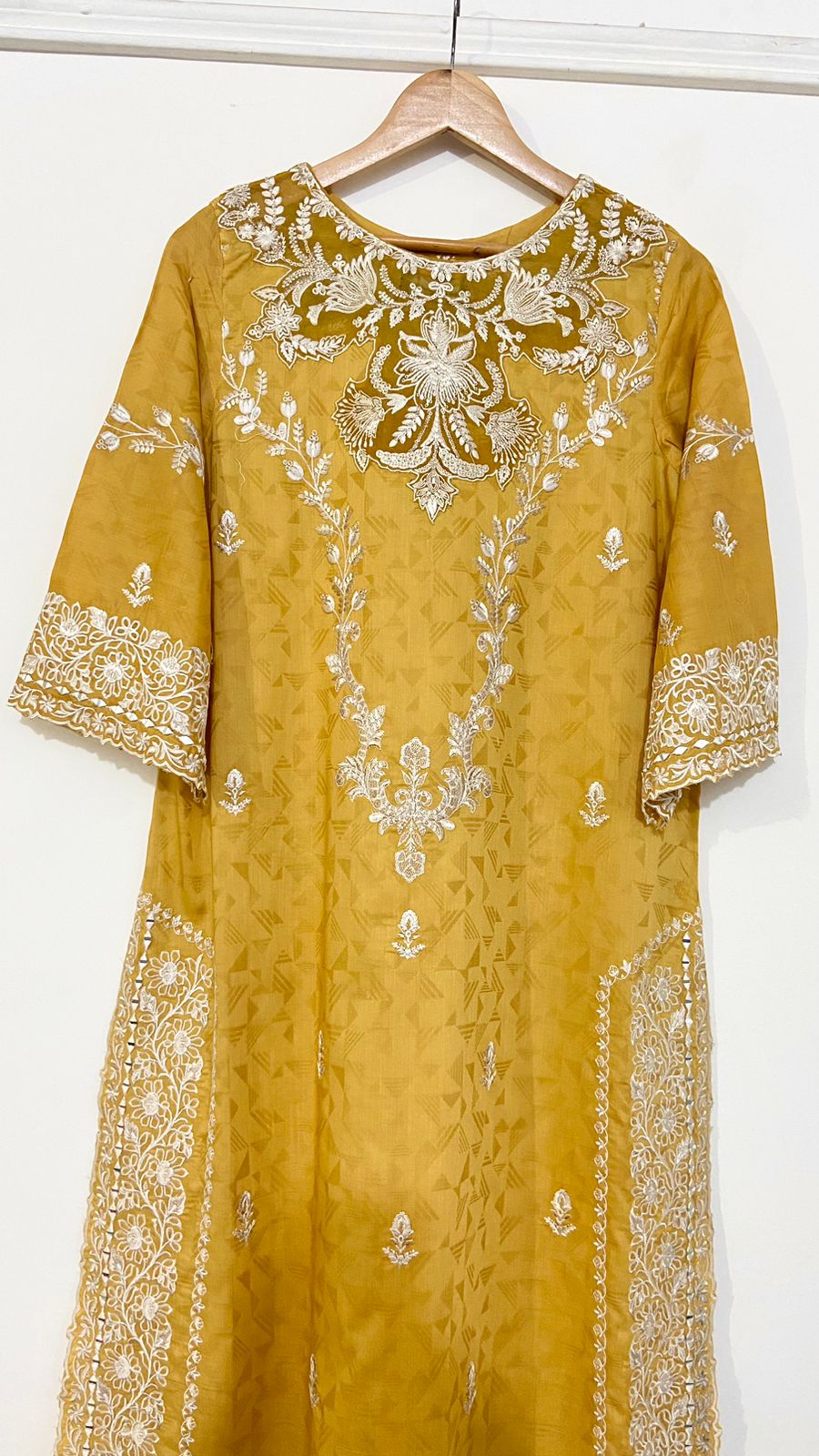 MUSTARD Embroidered LONG KURTA