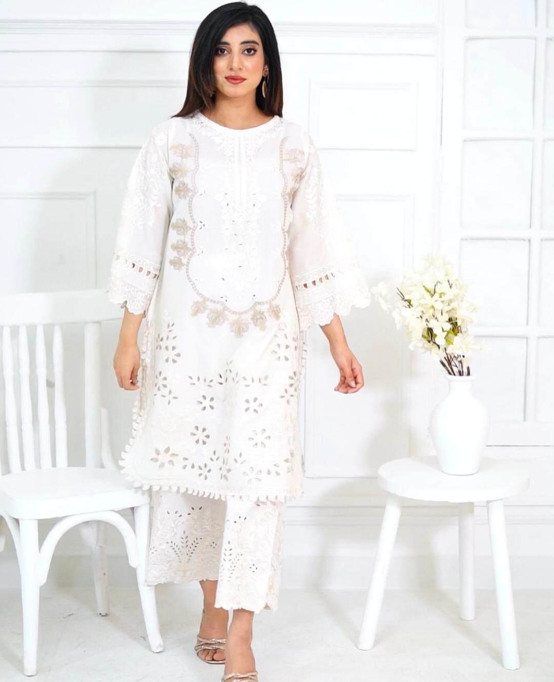 White Mirror & Cut Worked Co-Ord Sets