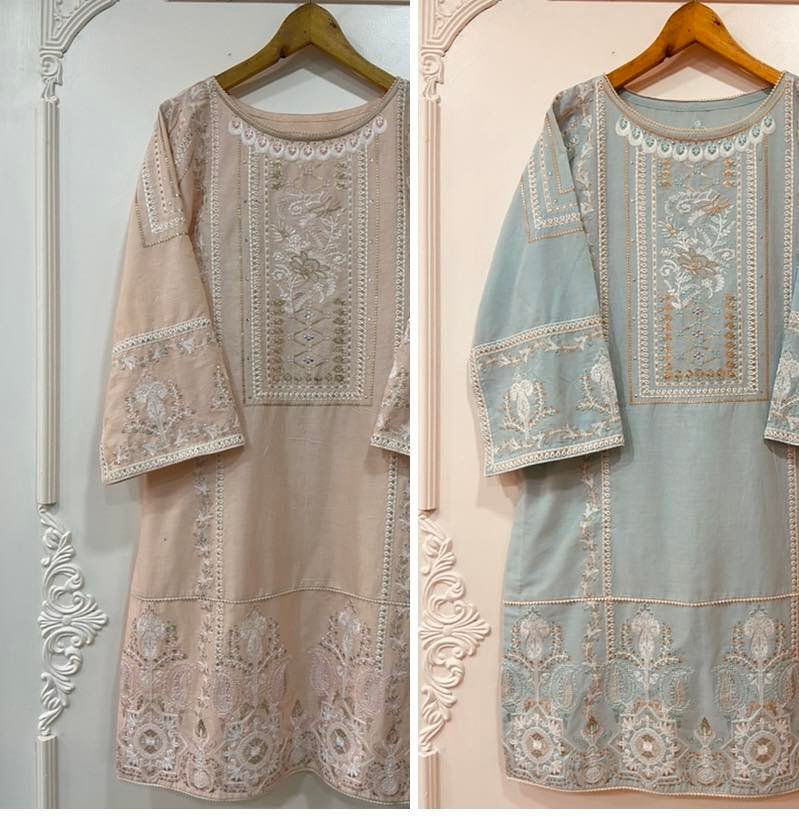 Soft Peach Soft Blue Luxury Kurtaz – Zainabs.pk – Online Fashion Store ...